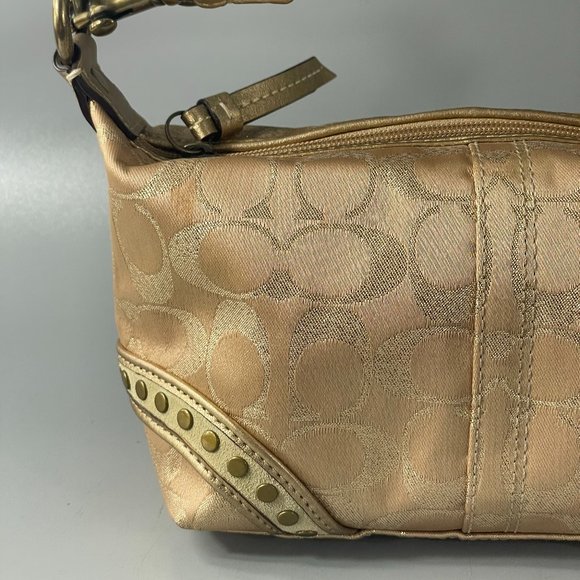 Vintage Coach Shiny Gold Studded Signature Pouch Bag - Picture 2 of 13